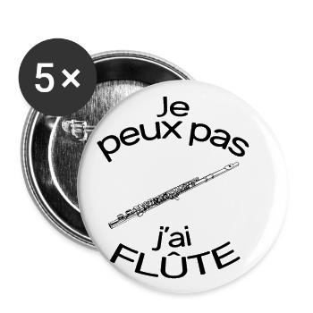 Je peux pas j'ai flûte à bec traversière de pan - Lot de 5 petits badges (25 mm) - blanc - Devant