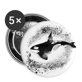 Whale,killer whale,black,sea, painting,orcas, fish - Buttons small 1''/25 mm (5-pack) - white - Front