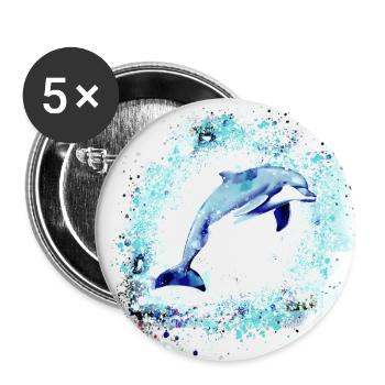 Delfin, graffiti, malerei,blau,fisch, - Buttons klein 25 mm (5er Pack) - Weiß - Vorne