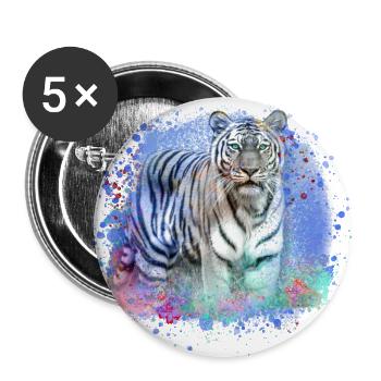 tiger, wildcat, white, blue, painting, graffiti - Buttons small 1''/25 mm (5-pack) - white - Front