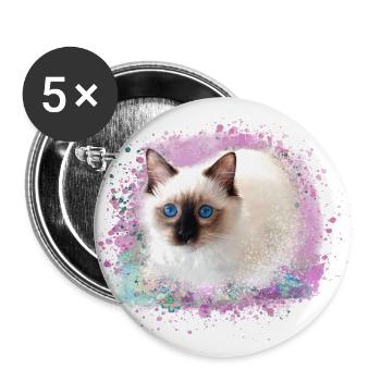 chat, rose, aquarell , peinture,graffitis,chatons - Lot de 5 petits badges (25 mm) - blanc - Devant