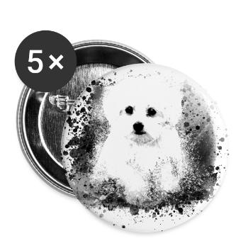 Malteser, Hund, weiss, Malerei, Graffiti, schwarz - Buttons klein 25 mm (5er Pack) - Weiß - Vorne