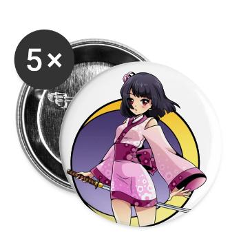Samurai anime girl - Buttons small 1''/25 mm (5-pack) - white - Front