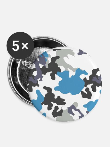Camouflage Blau Muster - Buttons klein 25 mm (5er Pack) - Weiß