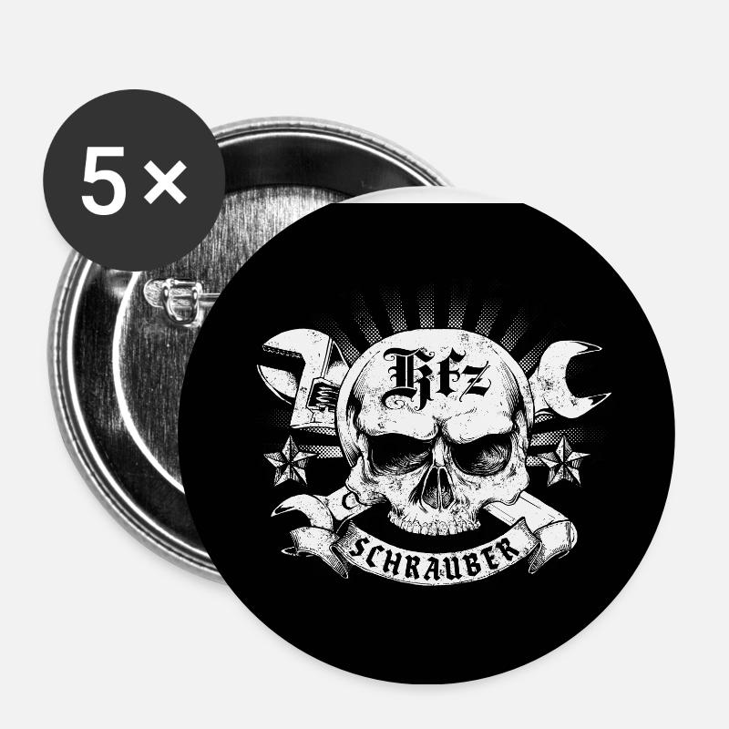 KFZ Mechaniker - Buttons klein 25 mm (5er Pack) - Weiß