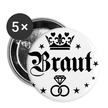56 Braut Krone Love Party JGA Eheringe Diamant - Buttons klein 25 mm (5er Pack) - Weiß - Vorne