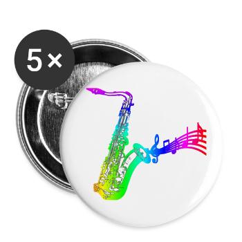 saxophone avec des notes colorées - Lot de 5 petits badges (25 mm) - blanc - Devant