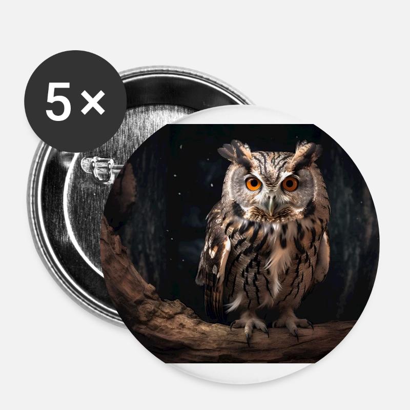 Eule auf Ast - Buttons klein 25 mm (5er Pack) - Weiß
