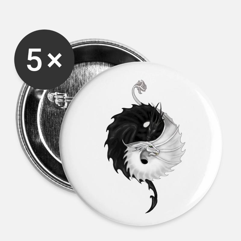 Yin yang dragons - Buttons small 1''/25 mm (5-pack) - white