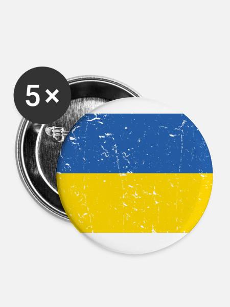 Ukraine Flagge Distressed - Buttons klein 25 mm (5er Pack) - Weiß
