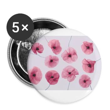 POPPY Pink Red - Buttons small 1''/25 mm (5-pack) - white - Front