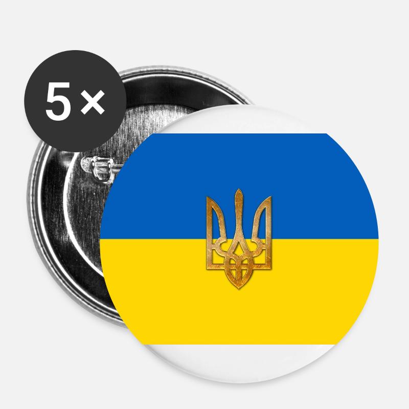 Drapeau de l’Ukraine - Lot de 5 petits badges (25 mm) - blanc