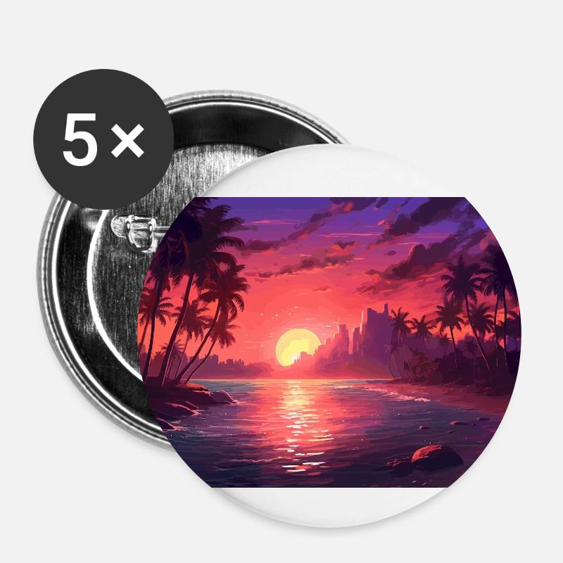 Beach Palm Trees Sunset - Buttons small 1''/25 mm (5-pack) - white