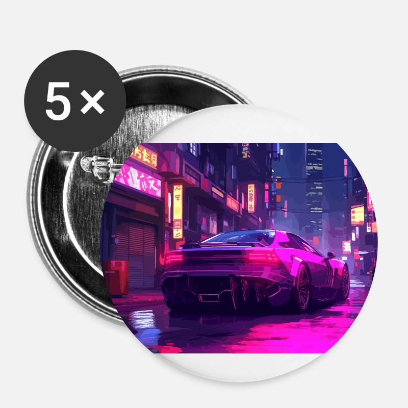 Auto Neon Stadt - Buttons klein 25 mm (5er Pack) - Weiß