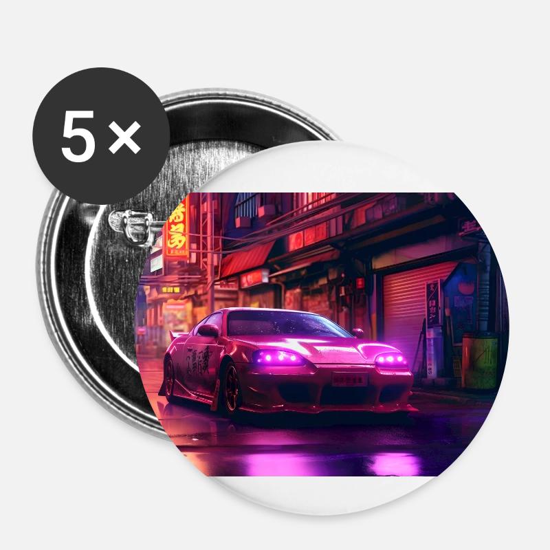 Auto Neon Stadt - Buttons klein 25 mm (5er Pack) - Weiß