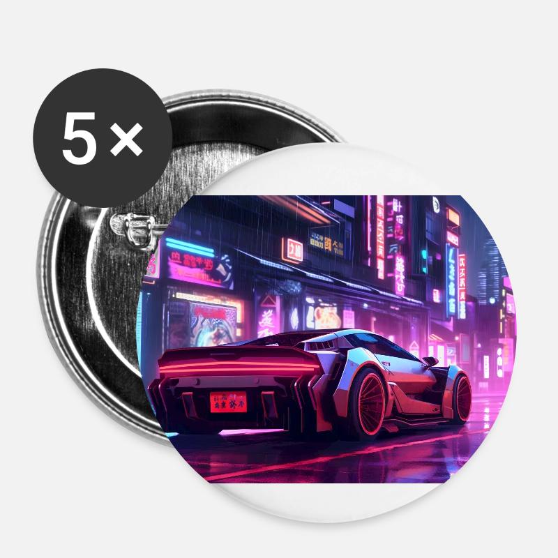 Auto Neon Stadt - Buttons klein 25 mm (5er Pack) - Weiß