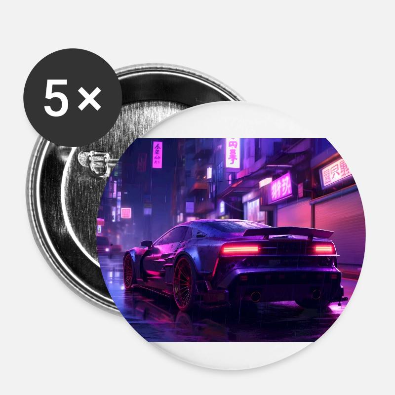 Auto Neon Stadt - Buttons klein 25 mm (5er Pack) - Weiß
