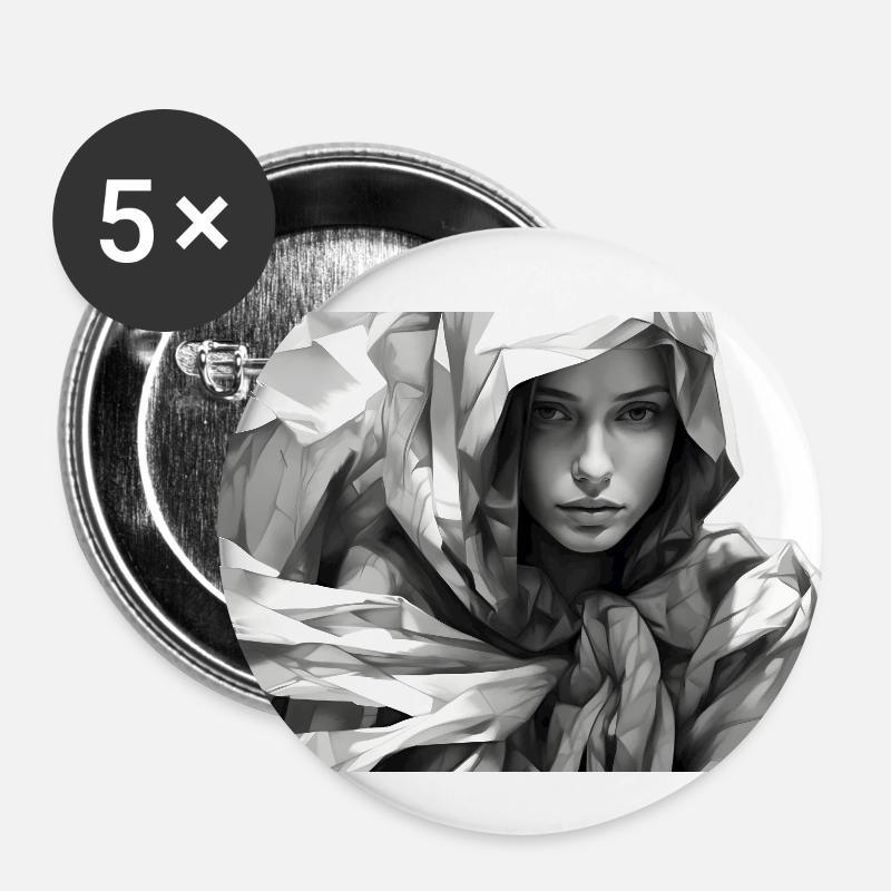 Femme timide - Lot de 5 petits badges (25 mm) - blanc