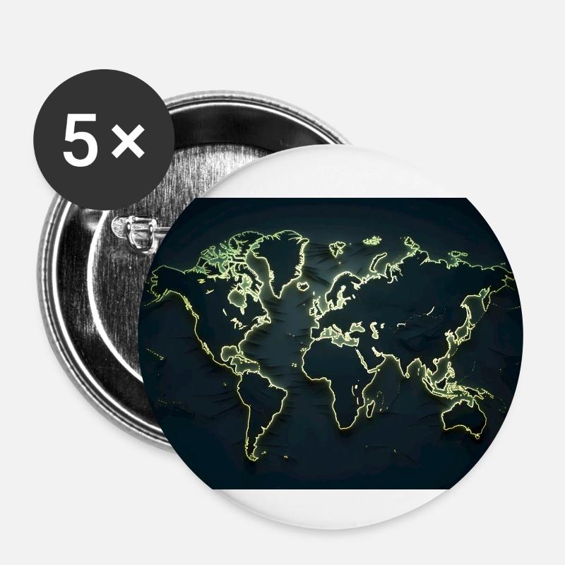 World map - Buttons small 1''/25 mm (5-pack) - white