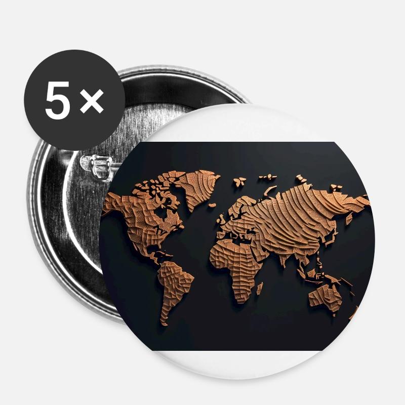 World map - Buttons small 1''/25 mm (5-pack) - white