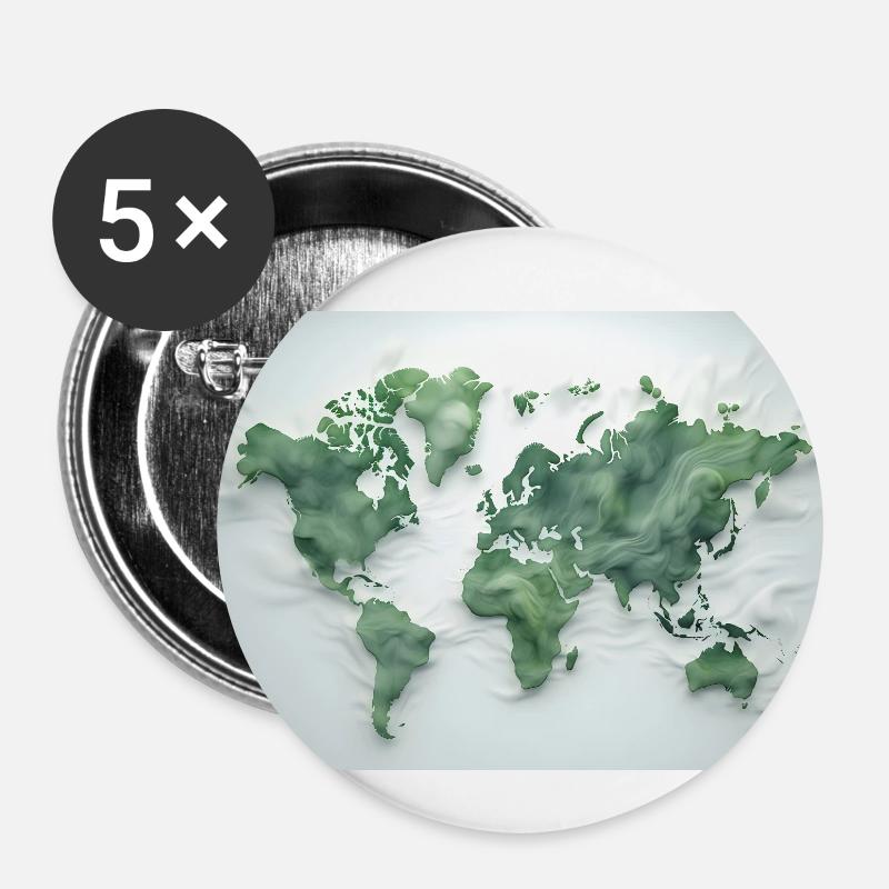 Carte du monde - Lot de 5 petits badges (25 mm) - blanc