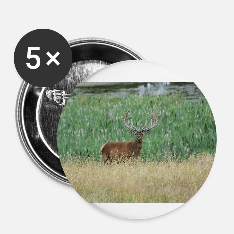 Rothirsch. - Buttons klein 25 mm (5er Pack) - Weiß