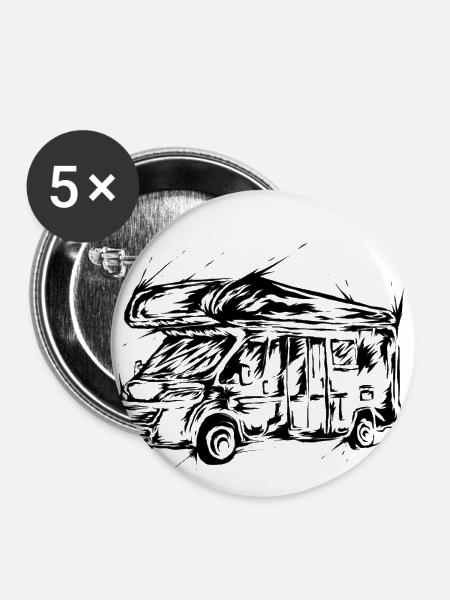 Wohnwagen Camping - Buttons klein 25 mm (5er Pack) - Weiß