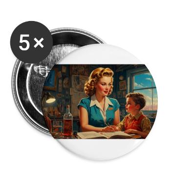 Mutter mit Kind - Retro 50er Jahre - Buttons klein 25 mm (5er Pack) - Weiß - Vorne