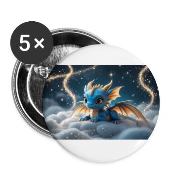 Kleiner blauer Drache auf einer Wolke - Buttons klein 25 mm (5er Pack) - Weiß - Vorne