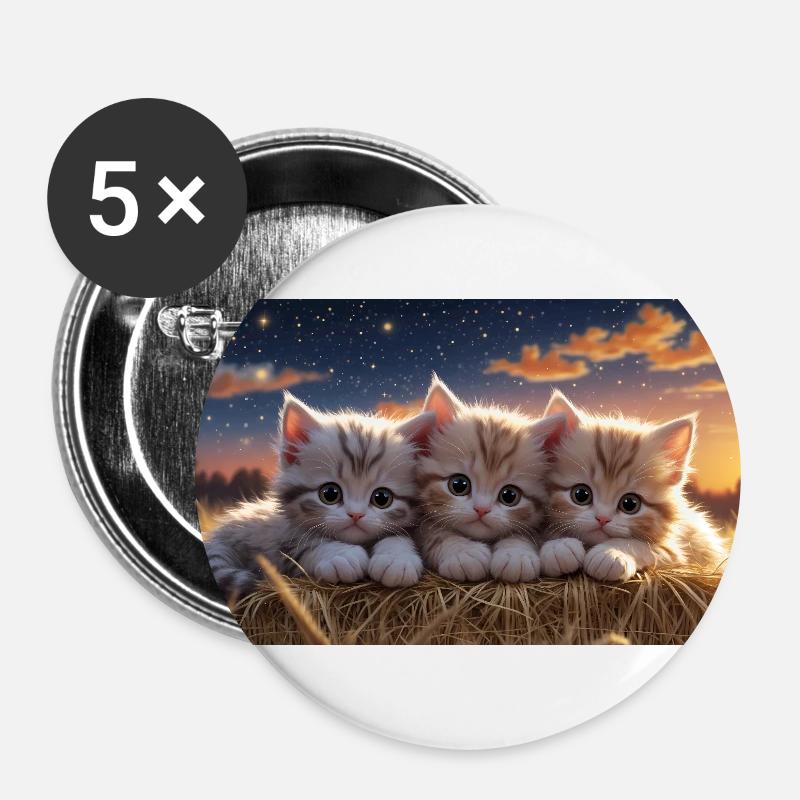 Trois mignons petits chats - Lot de 5 petits badges (25 mm) - blanc