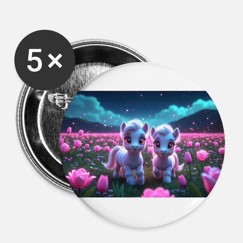 Zwei süße Ponys - Buttons klein 25 mm (5er Pack) - Weiß