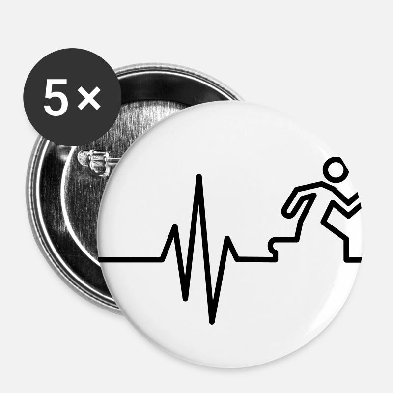 Laufen Symbol Herzschlag Läufer - Buttons klein 25 mm (5er Pack) - Weiß