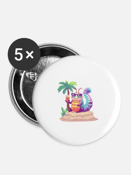 Wurm Sommer Urlaub - Buttons klein 25 mm (5er Pack) - Weiß