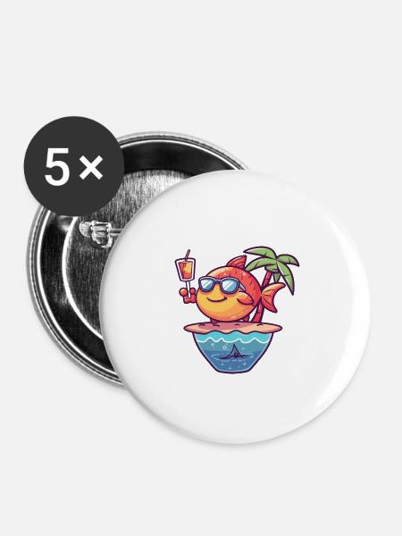 Fisch Sommer Ozean Comic - Buttons klein 25 mm (5er Pack) - Weiß