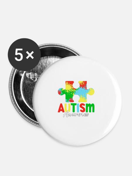 Bewusstsein für Autismus - Buttons klein 25 mm (5er Pack) - Weiß