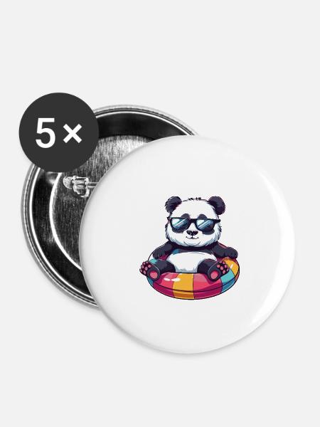 Panda Comic Cool - Buttons klein 25 mm (5er Pack) - Weiß
