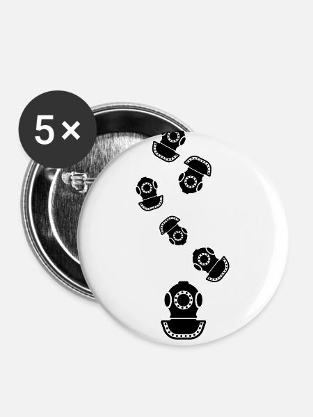 Taucherhelm Tauchen symbol - Buttons klein 25 mm (5er Pack) - Weiß