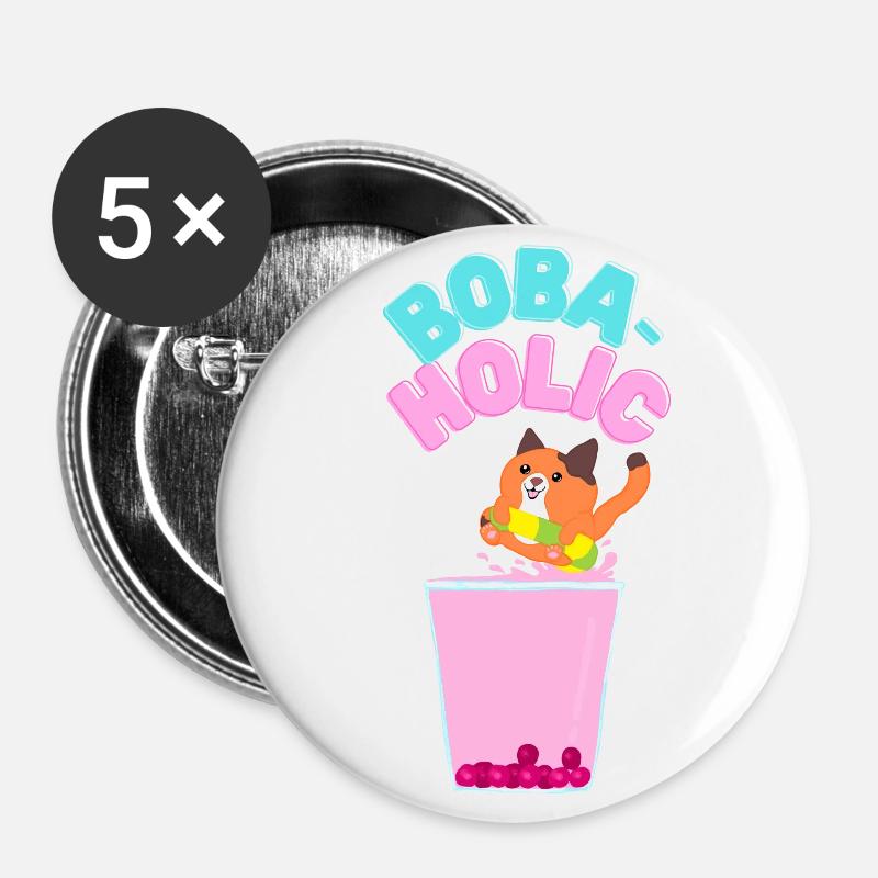 Bubble-tea cat / Boba-tea Cat - Lot de 5 petits badges (25 mm) - blanc