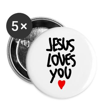 jesus loves you - Buttons klein 25 mm (5er Pack) - Weiß - Vorne