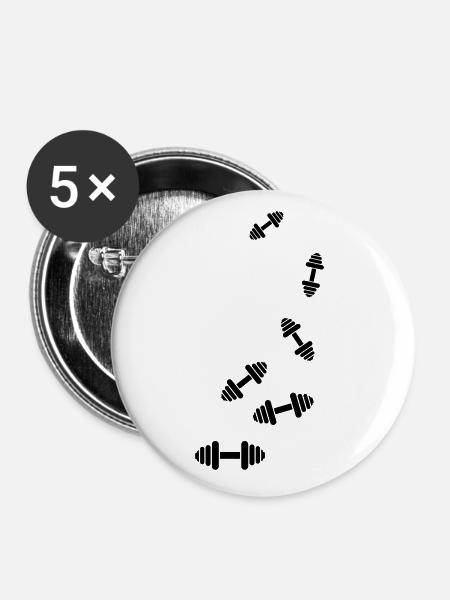 Hantel gewichte icon - Buttons klein 25 mm (5er Pack) - Weiß