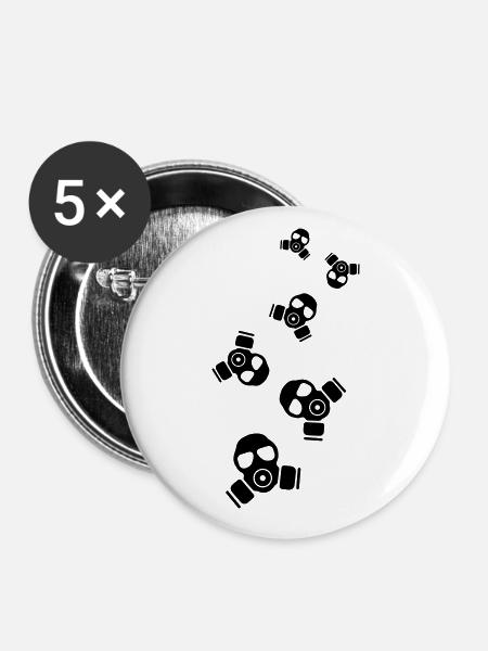 Gasmaske Symbol - Buttons klein 25 mm (5er Pack) - Weiß