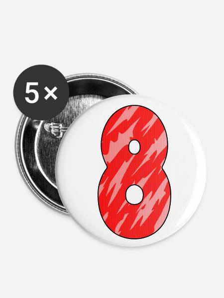 8 Rot Muster - Buttons klein 25 mm (5er Pack) - Weiß