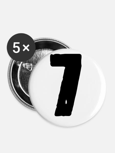 7 Zahl Trikot - Buttons klein 25 mm (5er Pack) - Weiß