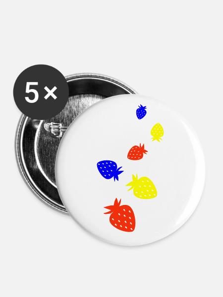 Frucht Erdbeere - Buttons klein 25 mm (5er Pack) - Weiß