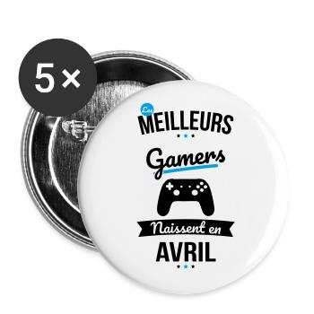 Les meilleurs gamers naissent en Avril - Lot de 5 petits badges (25 mm) - blanc - Devant