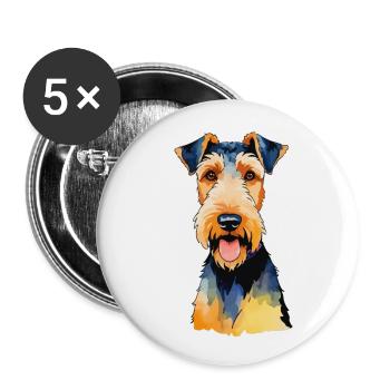Airedale Terrier Aquarelle - Lot de 5 petits badges (25 mm) - blanc - Devant