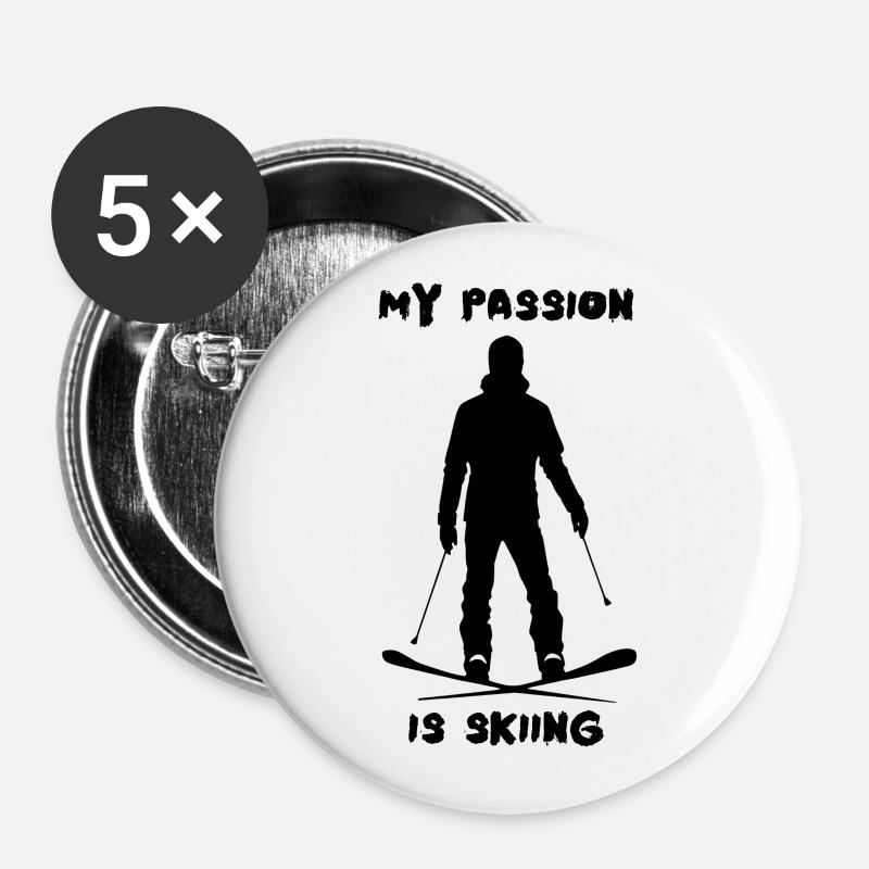 My passion is Skiing - Buttons klein 25 mm (5er Pack) - Weiß
