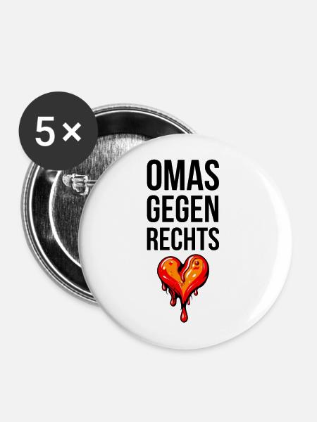 OMAS GEGEN RECHTS mit Herz - Buttons klein 25 mm (5er Pack) - Weiß