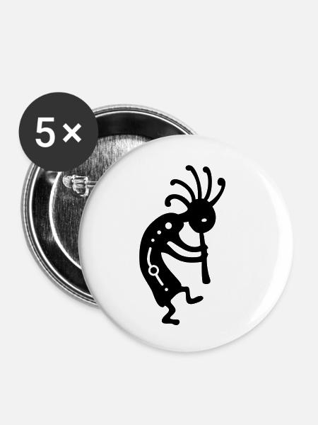 Indianischer Glücksbringer Kokopelli - Buttons klein 25 mm (5er Pack) - Weiß