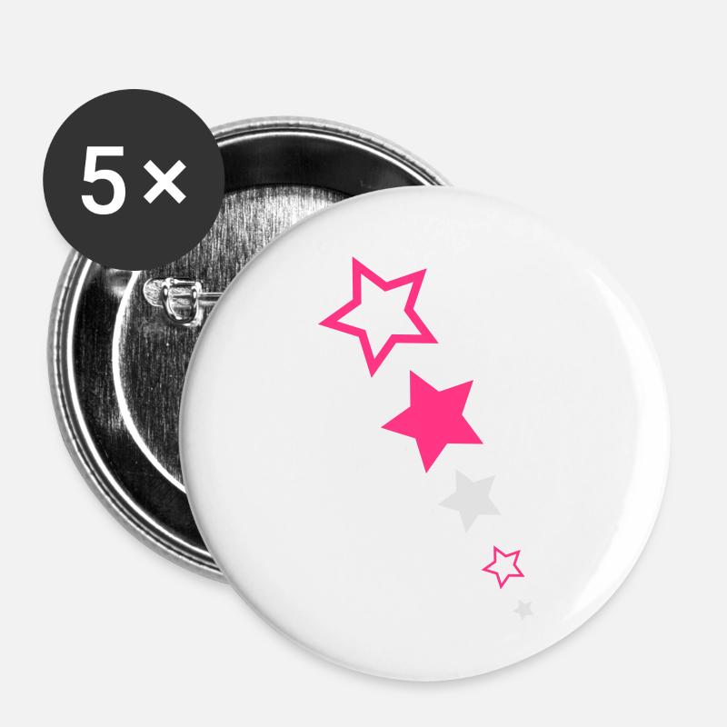 Sterne rose / Etoiles - Lot de 5 petits badges (25 mm) - blanc